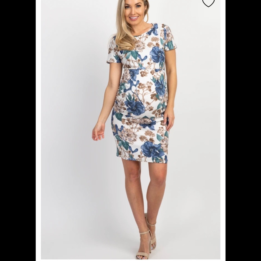 PinkBlush White Floral Fitted Maternity Dress